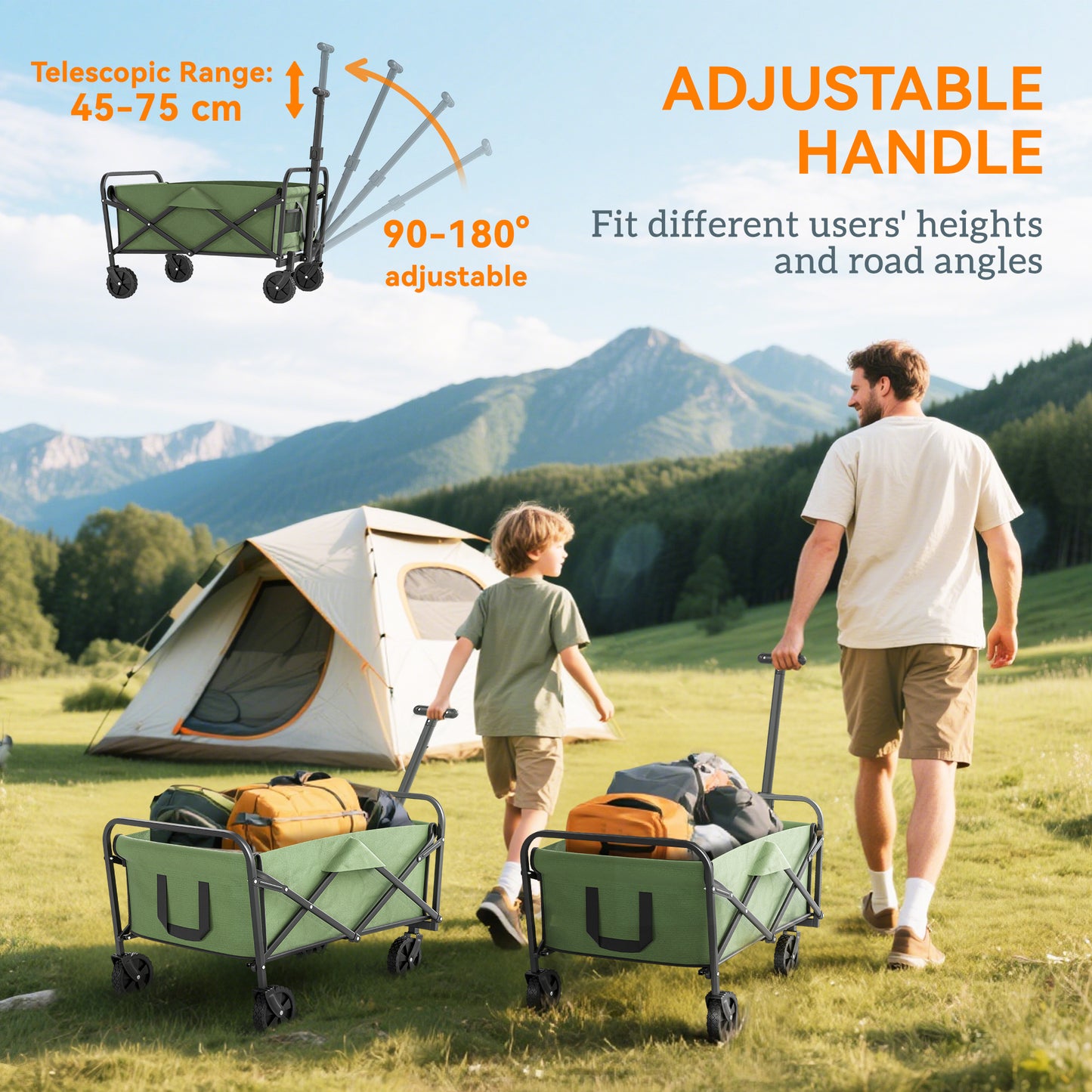 93L Festival Trolley on Wheels, Garden Folding Trolley Cart