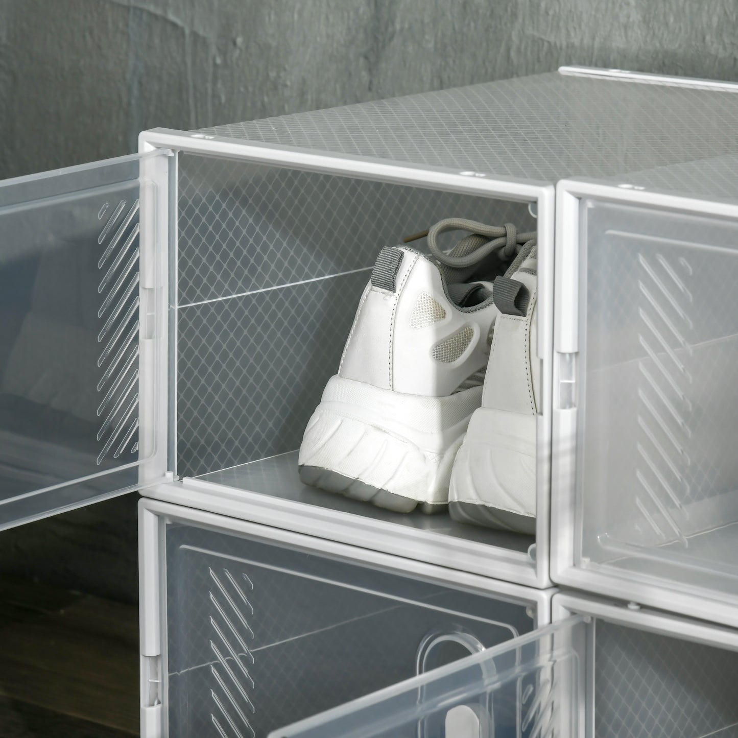 8PCS Clear Shoe Box, Plastic Stackable Shoe Storage Box for UK/EU Size up to 8.5/43 with Magnetic Door for Women/Men