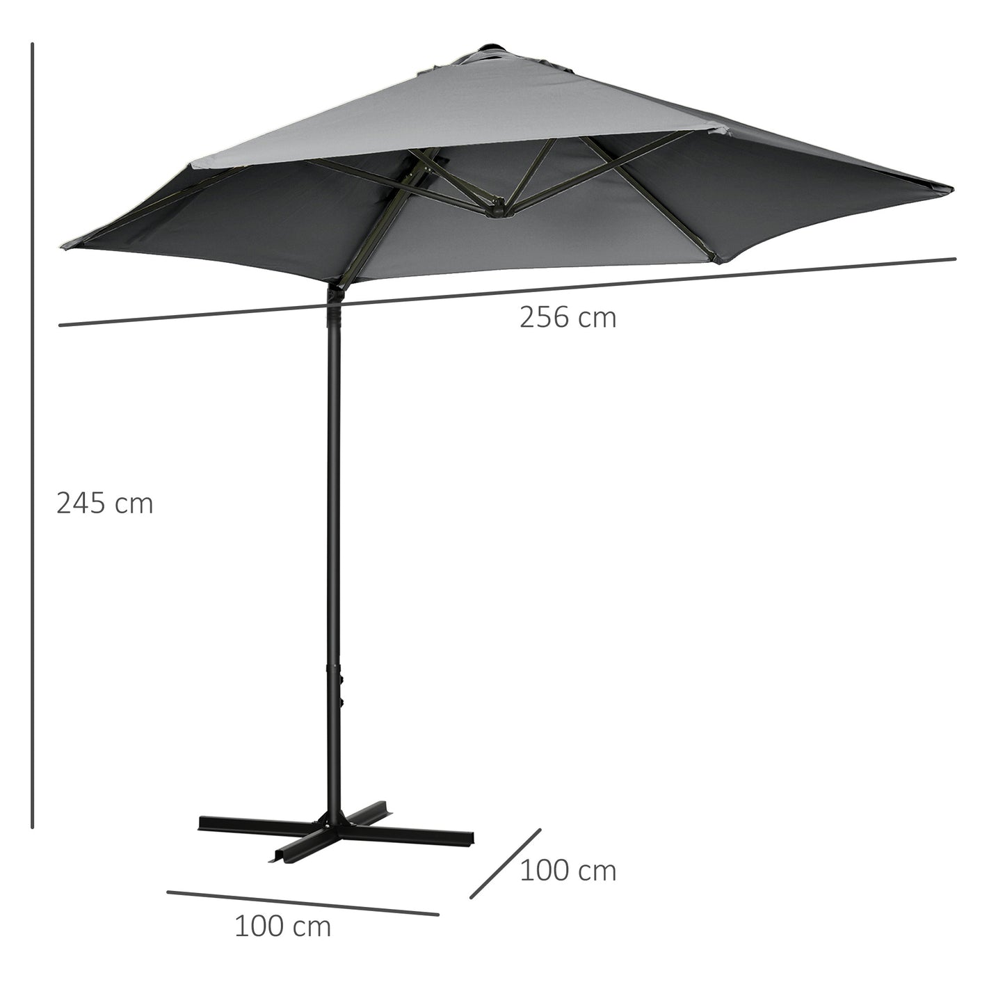 2.5M Garden Cantilever Parasol, Offset Roma Patio Umbrella Hanging Sun Shade Canopy Shelter