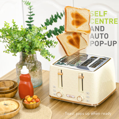 Kettle and Toaster Set, 1.7L 3000W Fast Boil Jug Kettle, 4 Slice Toaster with 7 Level Browning Controls, Beige