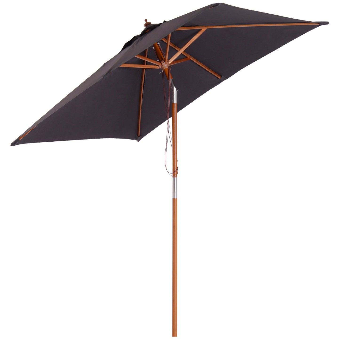 2m x 1.5m Garden Parasol Umbrella with Tilting Sunshade Canopy, Outdoor Market Table Umbrella with Wood and Bamboo Frame
