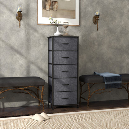 Fabric Chest of Drawers, Industrial Bedroom Dresser with 5 Fabric Drawers, Steel Frame and Wooden Top for Nursery