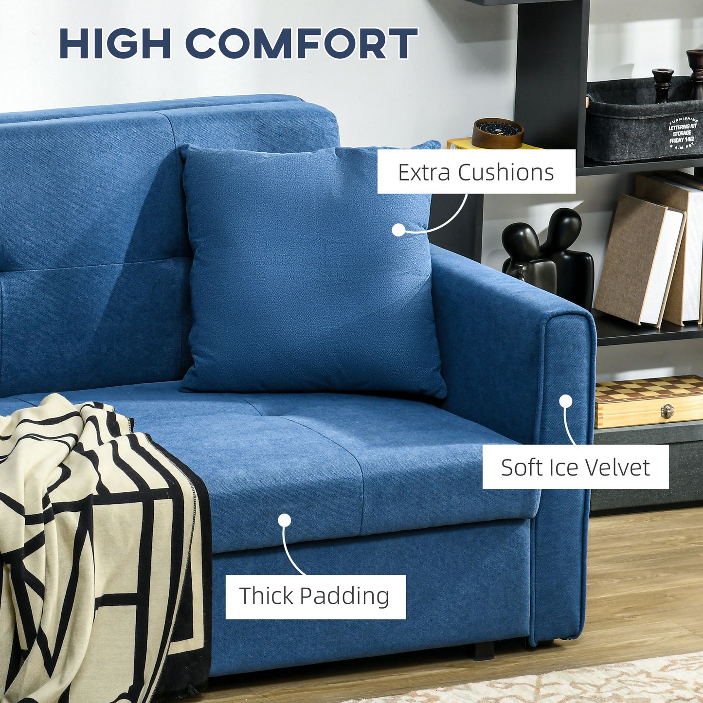 2 Seater Sofa Bed with Hidden Storage, Pull Out Convertible Bed Settee