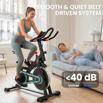 Exercise Bike, Indoor Stationary Bike with Smart APP, 0-100% Magnetic Resistance, Adjustable Seat & Handlebars