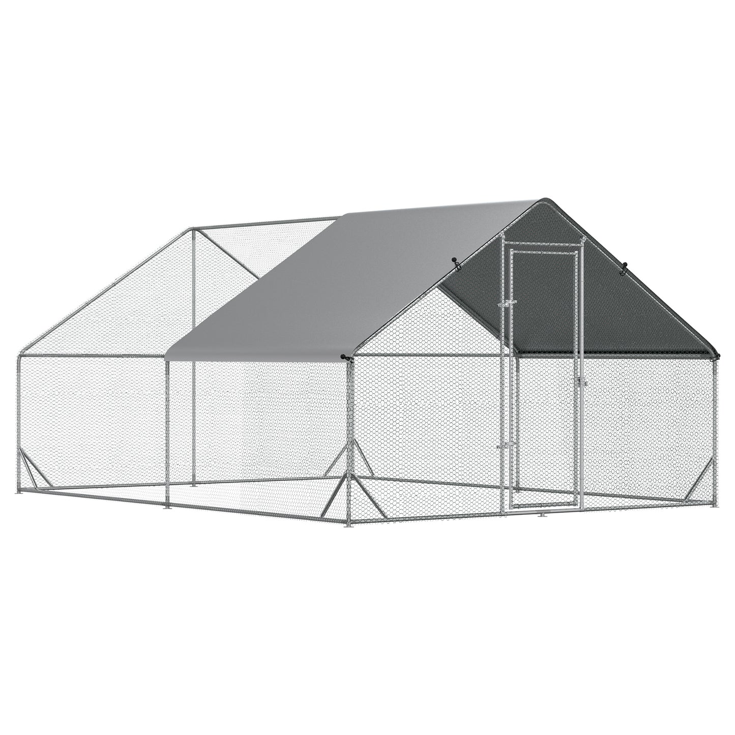 Chicken Walk-in Run, Galvanised Chicken Coop, Hen Poultry House Cage, Rabbit Hutch Pet Playpen Garden w/ Water-Resist Cover