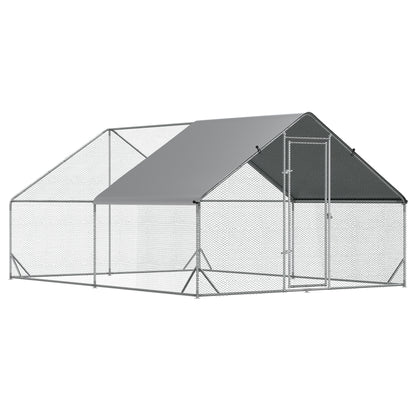 Chicken Walk-in Run, Galvanised Chicken Coop, Hen Poultry House Cage, Rabbit Hutch Pet Playpen Garden w/ Water-Resist Cover