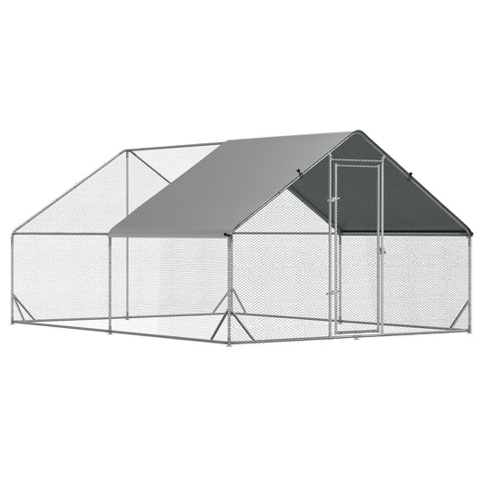 Chicken Walk-in Run, Galvanised Chicken Coop, Hen Poultry House Cage, Rabbit Hutch Pet Playpen Garden w/ Water-Resist Cover