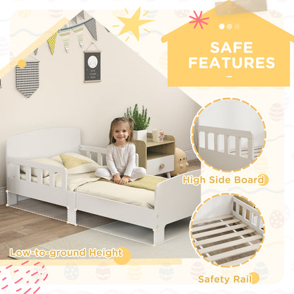 Toddler Bed, Kids Bed Frame with Safety Side Rails, Kids Bedroom Furniture for Ages 3-8 Years, White