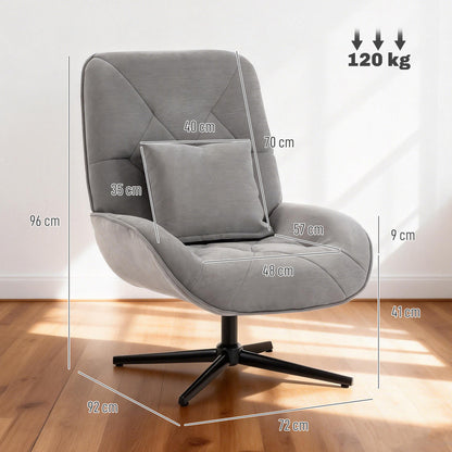 Accent Chair, Chenille Upholstered Swivel Armchair with Lumbar Pillow, High Back, Deep Seat and Metal Legs, Light Grey