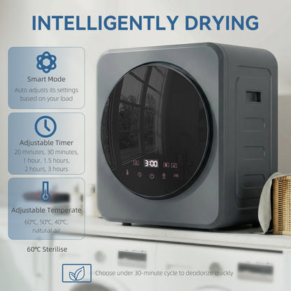 Vented Tumble Dryer, 4 kg Front Tumble Dryer with Stainless Steel Tub, 800W Compact Freestanding Grey