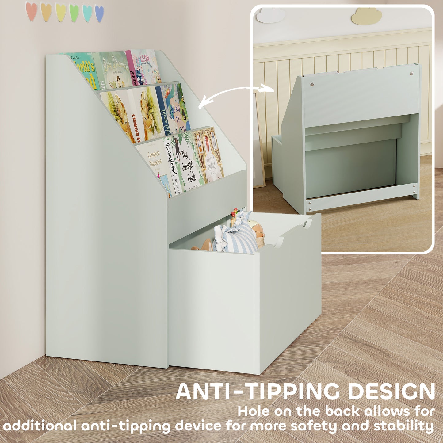 Bookcase for Kids with Shelves, Drawer, Bookcase for Bedroom, Playroom, Green