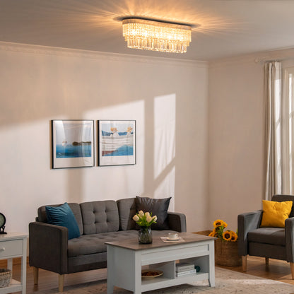 Modern Raindrop Crystal Chandelier, Round Rectangular hanging Ceiling Light, Linear Hanging Lighting