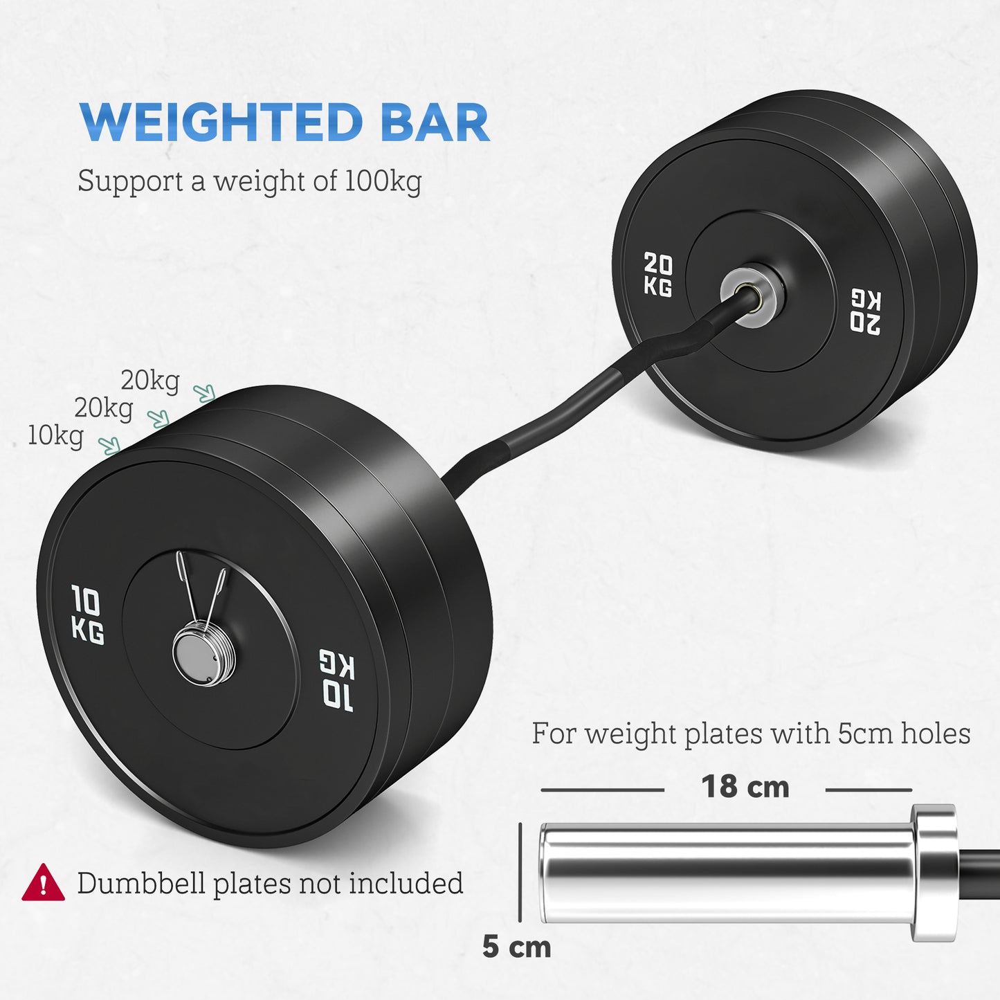 120cm EZ Barbell Bar for 5cm Weight Plates, with Spring Clips, 8kg