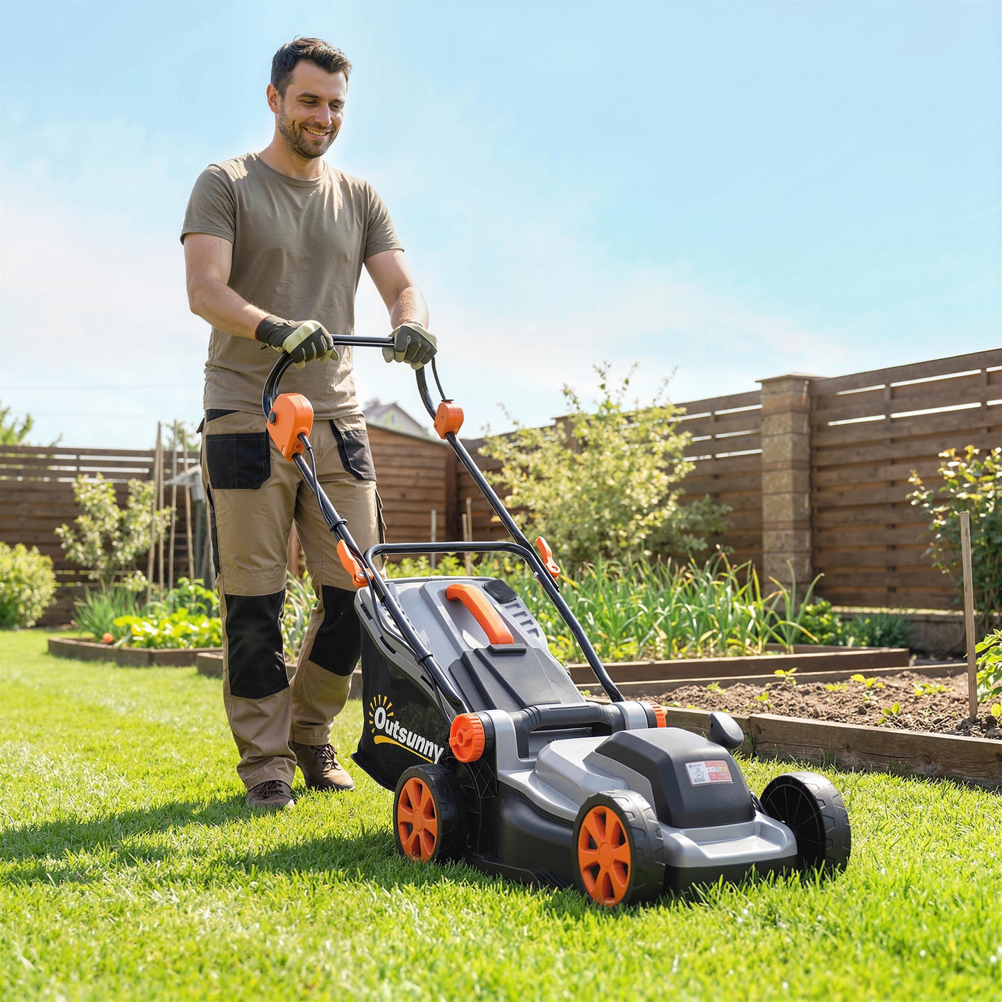 18V Cordless Lawnmower with 2 x 4Ah Batteries, Battery Lawn Mower with 34cm Cutting Width, Mulching Feature