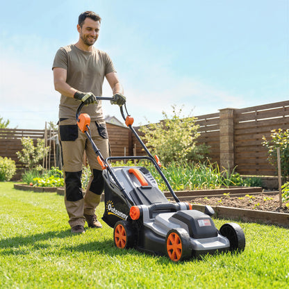 18V Cordless Lawnmower with 2 x 4Ah Batteries, Battery Lawn Mower with 34cm Cutting Width, Mulching Feature