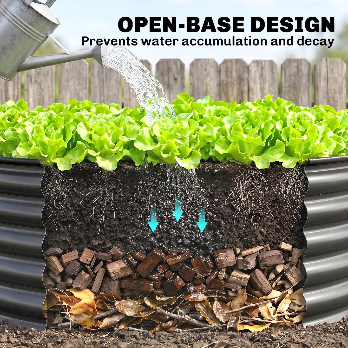 Galvanised Raised Garden Bed with Safety Edging, Outdoor Raised Planter Box with Gloves, 120 x 120 x 43cm, Dark Grey