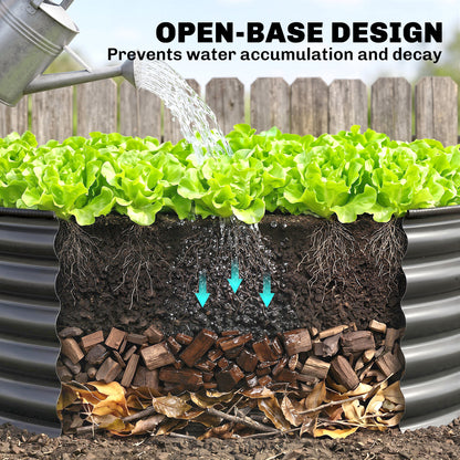 Galvanised Raised Garden Bed with Safety Edging, Outdoor Raised Planter Box with Gloves, 120 x 120 x 43cm, Dark Grey