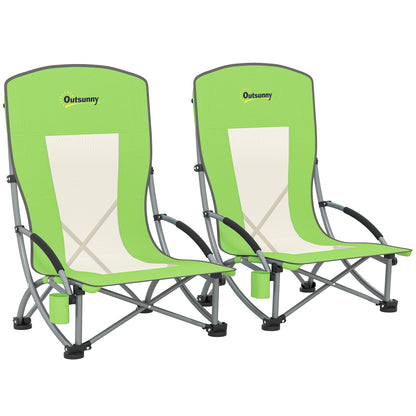 Set of 2 Folding Beach Chair, Low Camping Chair with Mesh Back
