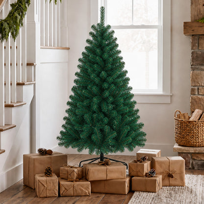5ft Artificial Christmas Tree, Fir Hinged Xmas Tree with 420 Branch Tips, Foldable Steel Stand, Green