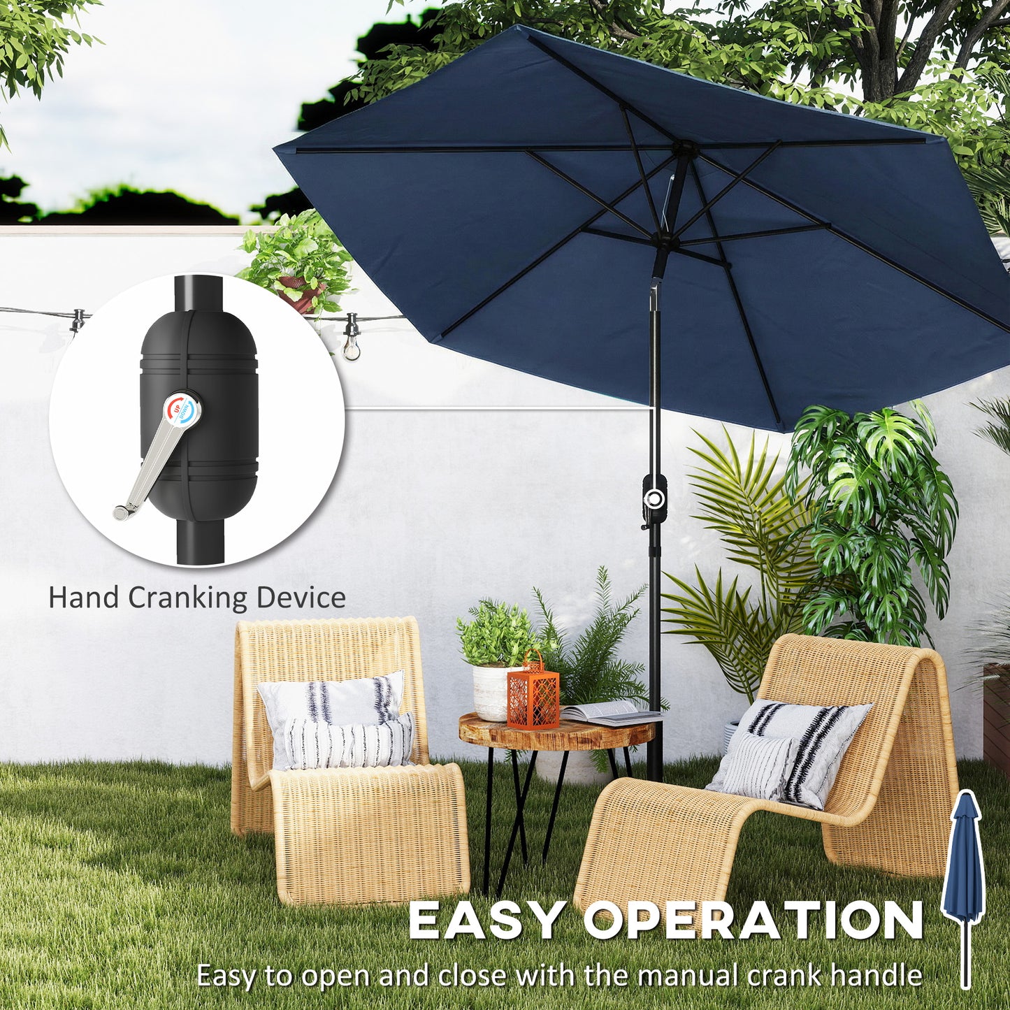 2.6 m Garden Parasol Umbrella with Aluminium Pole, Outdoor Patio Umbrella with Tilt and Crank, Vent, Navy Blue