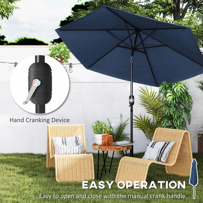 2.6 m Garden Parasol Umbrella with Aluminium Pole, Outdoor Patio Umbrella with Tilt and Crank, Vent, Navy Blue