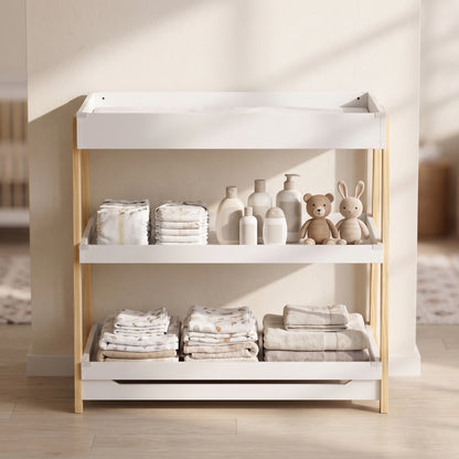 Baby Changing Table with 2 Storage Shelves, Nursery Diaper Changing Unit with Waterproof Changing Mat, White