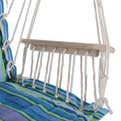 Hanging Rope Chair with Soft Padded Seat & Backrest, Portable Garden Hammoc Chair with Wooden Support Bar, Armrests