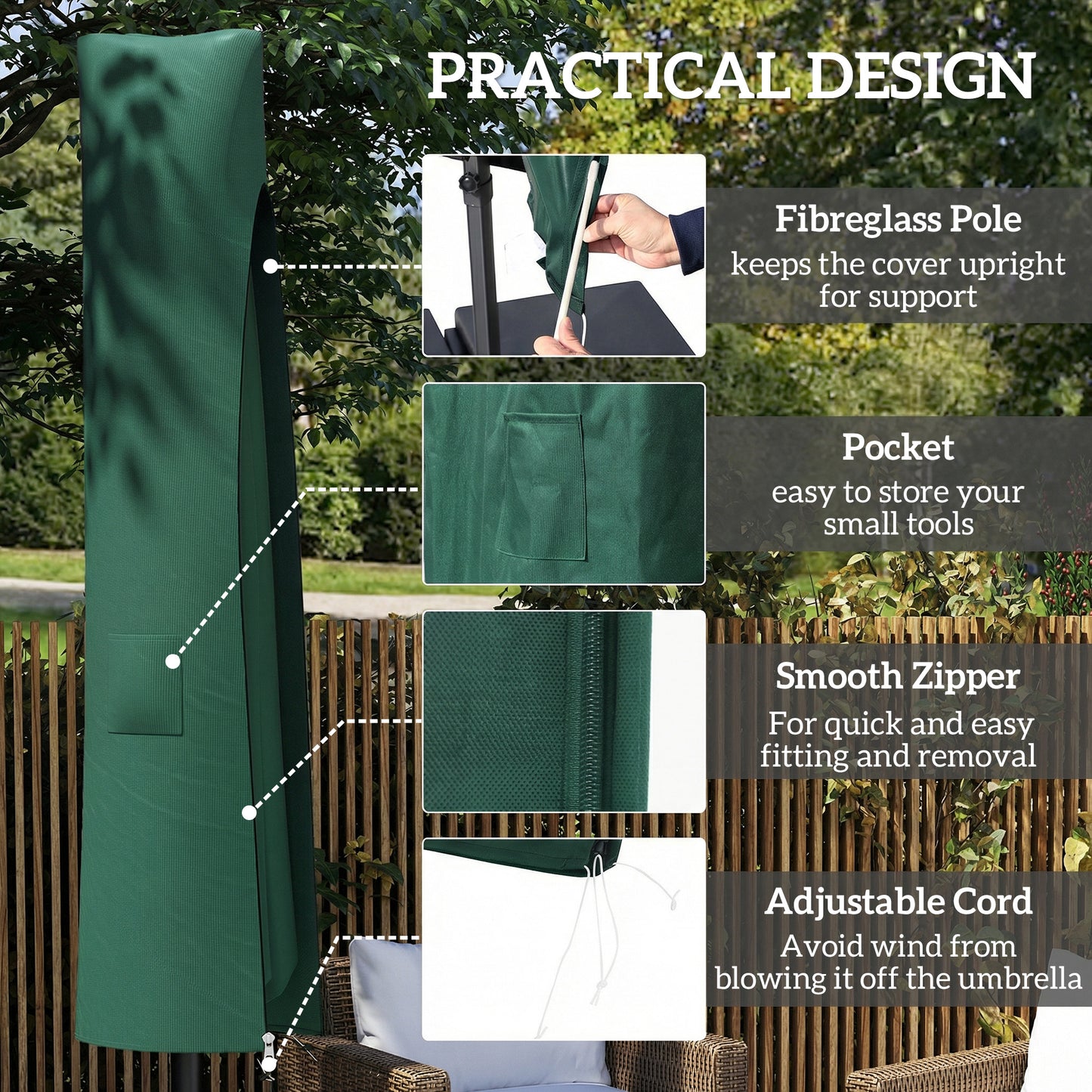 Garden Parasol Cover, Waterproof Cantilever Banana Umbrella Protector, 240 x 48/70 cm for 3 m Cantilever Parasol