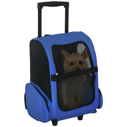 2 in 1 Dog Backpack and Trolley, Pet Travel Backpack Cat Dog Carrier with Telescopic Handle