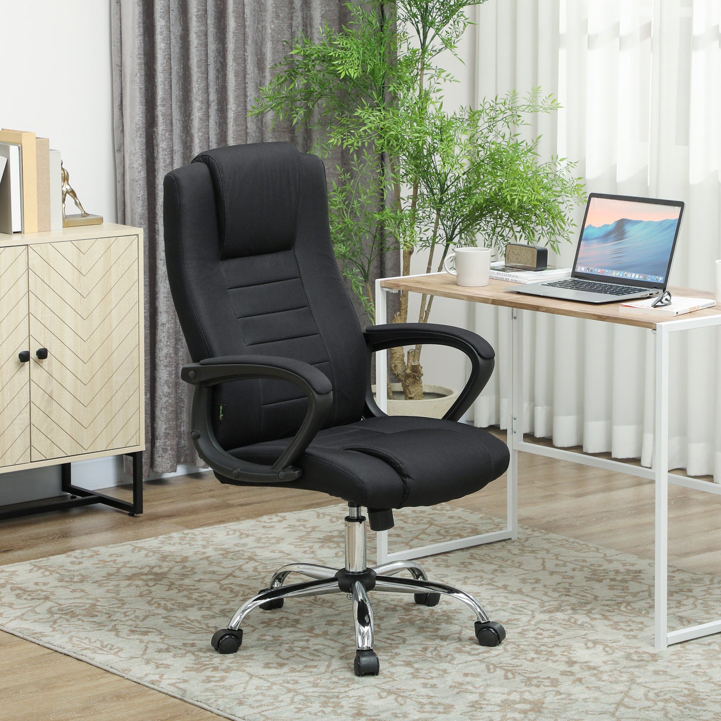 Linen-Look Swivel Office Chair - Black