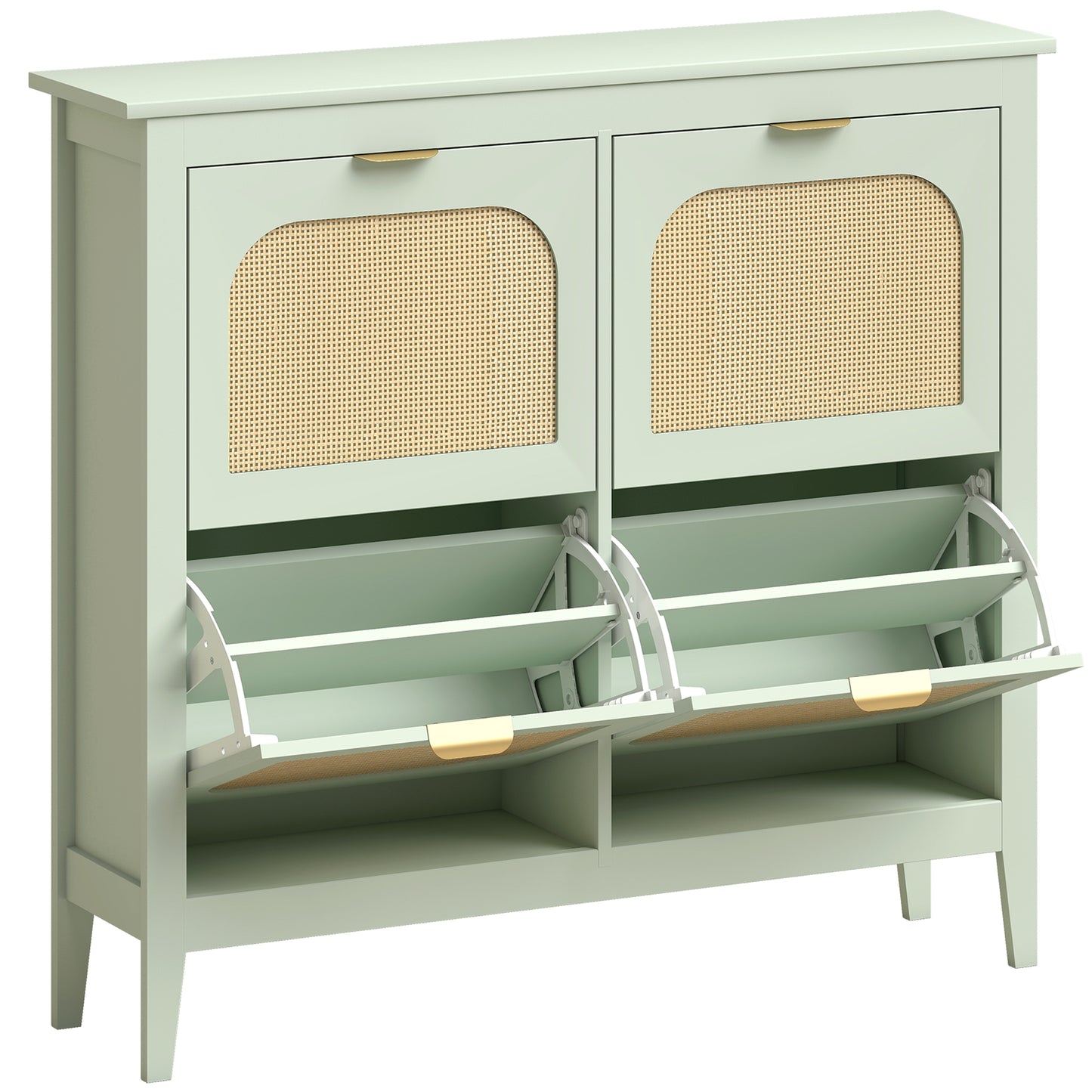 Narrow Shoe Cabinet, Boho Slim Shoe Storage Cabinet with 4 Flip Drawers, Holds 20 Pairs, Light Green