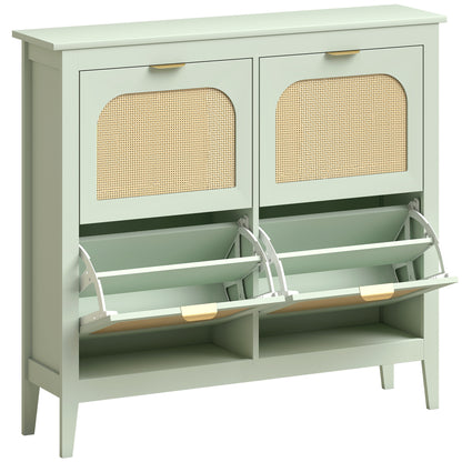Narrow Shoe Cabinet, Boho Slim Shoe Storage Cabinet with 4 Flip Drawers, Holds 20 Pairs, Light Green