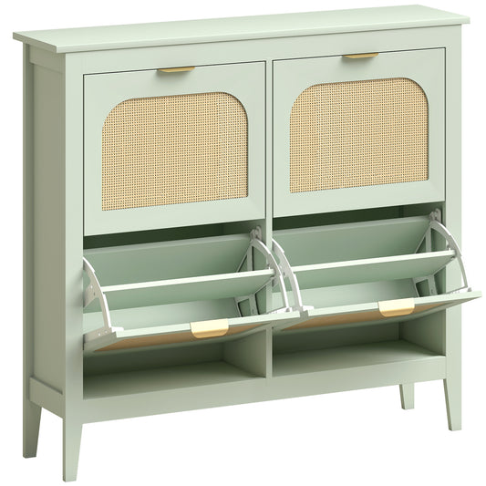 Narrow Shoe Cabinet, Boho Slim Shoe Storage Cabinet with 4 Flip Drawers, Holds 20 Pairs, Light Green