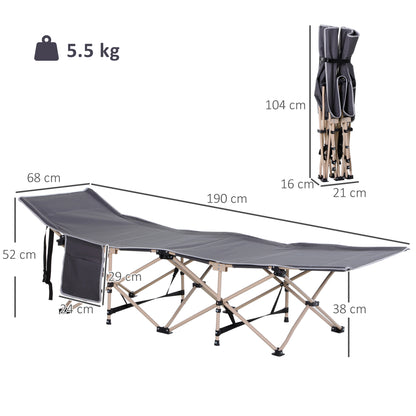 Single Steel Frame Portable Camping Cot, with Carry Bag - Grey