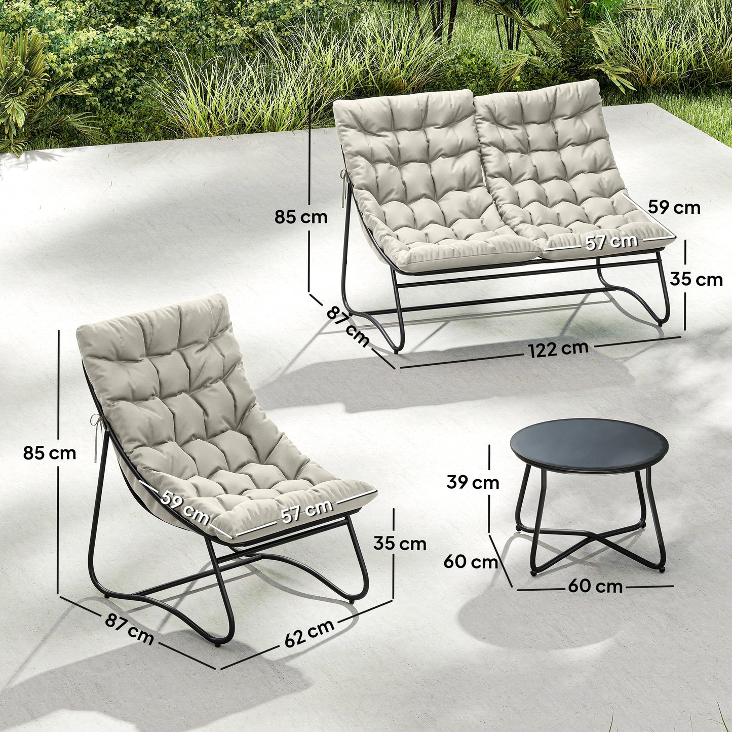 4 Seater Garden Furniture Set, Conversation Set with Loveseat Sofa, Chairs, Glass Coffee Table, Thick Cushions