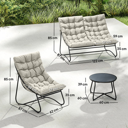 4 Seater Garden Furniture Set, Conversation Set with Loveseat Sofa, Chairs, Glass Coffee Table, Thick Cushions