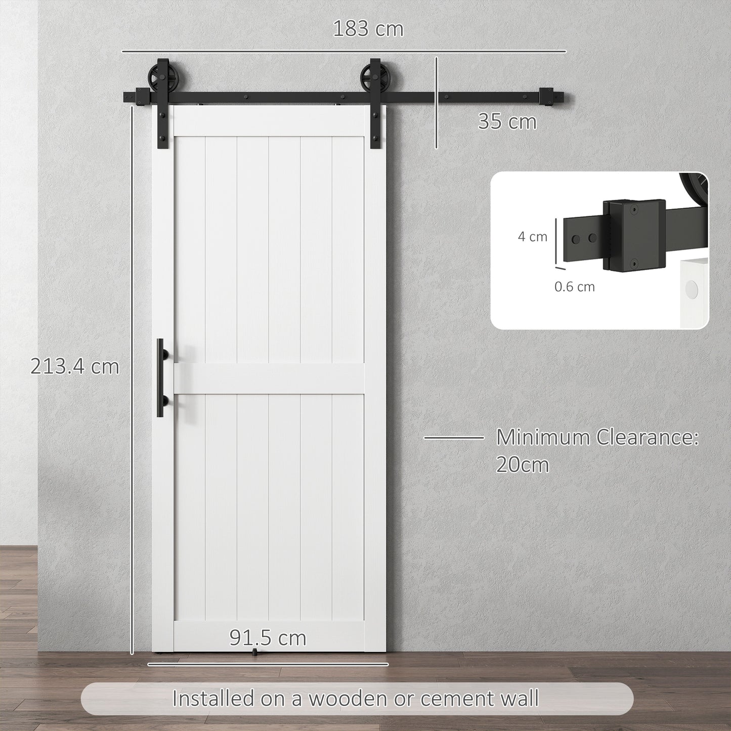 183cm Sliding Barn Door Kit, Sliding Door with Track, Hardware, Upgraded Rollers and Floor Guide, Handle, White