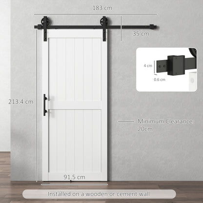 183cm Sliding Barn Door Kit, Sliding Door with Track, Hardware, Upgraded Rollers and Floor Guide, Handle, White
