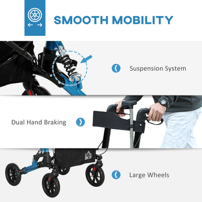 Folding Rollator Walker with Seat, Backrest, Lightweight Walking Frame with Storage Bag, Dual Brakes