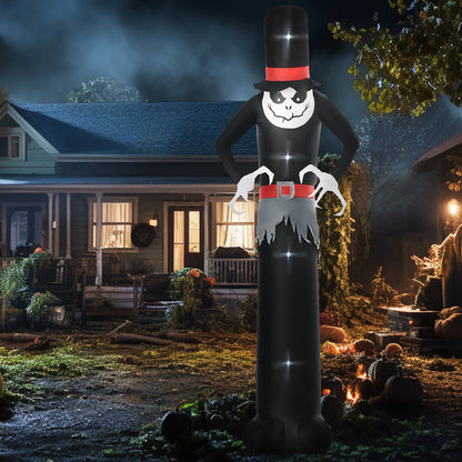 Giant 10ft Halloween Inflatables Tall Ghost with Hat, Build-in LEDs Blow Up Scary Outdoor Decorations