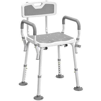 EVA Padded Shower Chair for the Elderly and Disabled, Height Adjustable Shower Stool with Back and Arms, 4 Suction Foot Pads