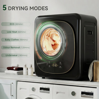4kg Vented Tumble Dryer with 5 Drying Mode, 800W Compact Freestanding Front Tumble Dryer, Black