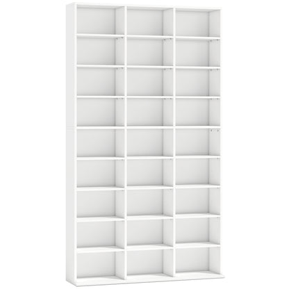 835 CD/500 DVD Storage Unit, Blu-ray Media Storage Shelf with 27 Compartments and 21 Adjustable Shelves, White