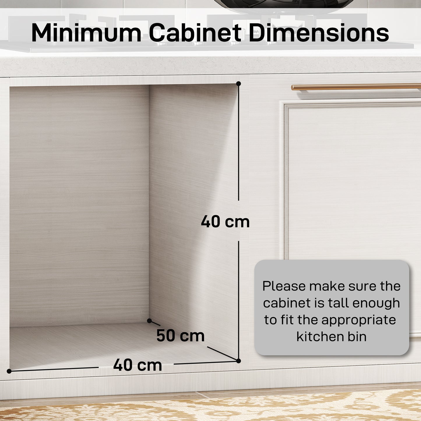 Pull Out Bin, Under Sink Bin - 2 Removable Compartments (15L Each) for 400mm Cabinets, Light Grey