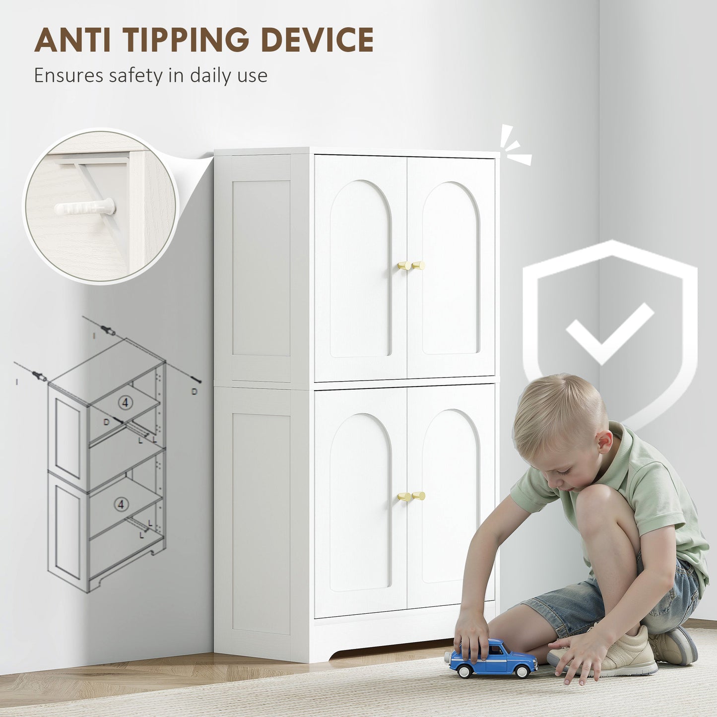 4-Door Kitchen Storage Cabinet with Adjustable Shelves - White