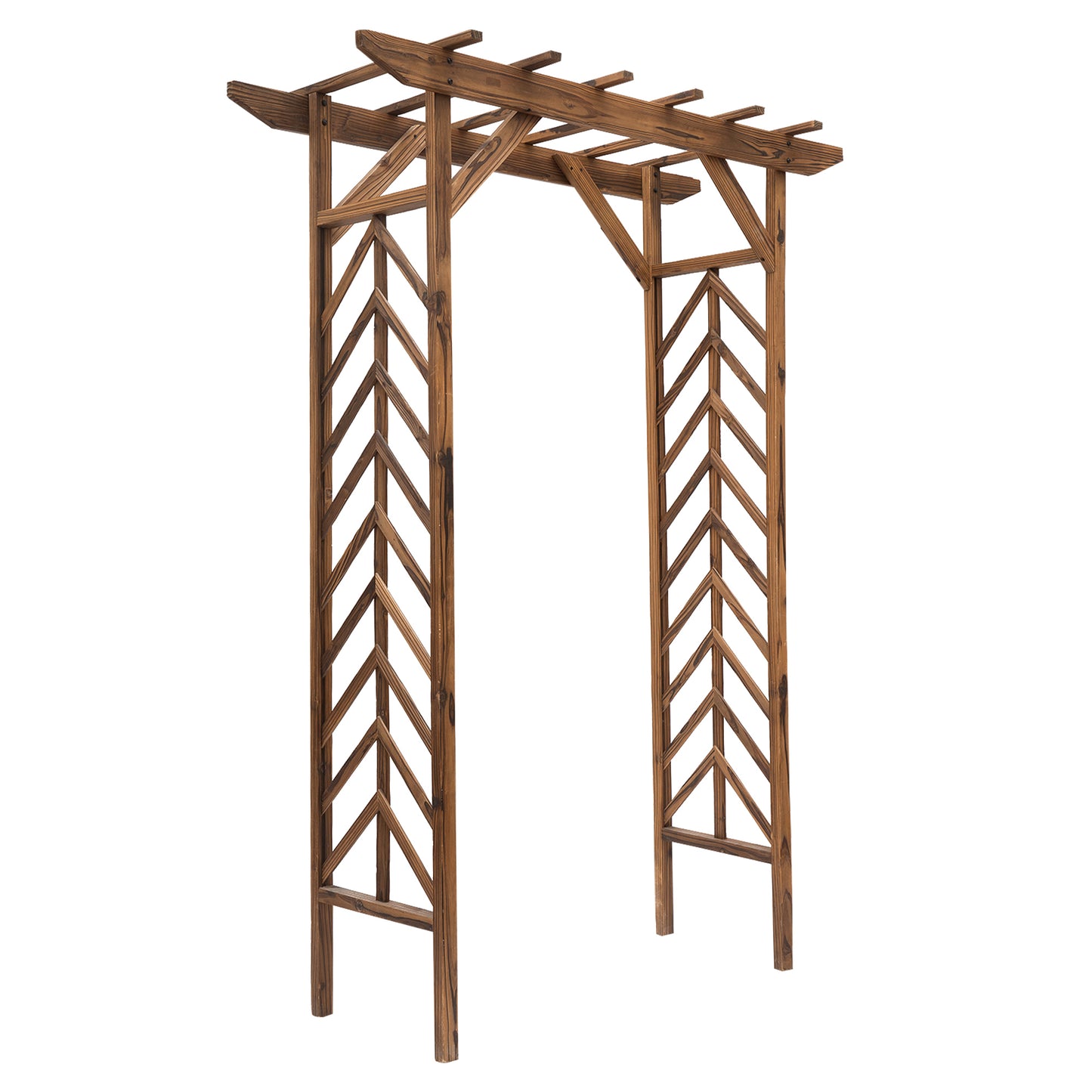 Wooden Garden Arbor, Arch Trellis with Classic Countryside Style, Pergola Style Roof for Climbing Vines