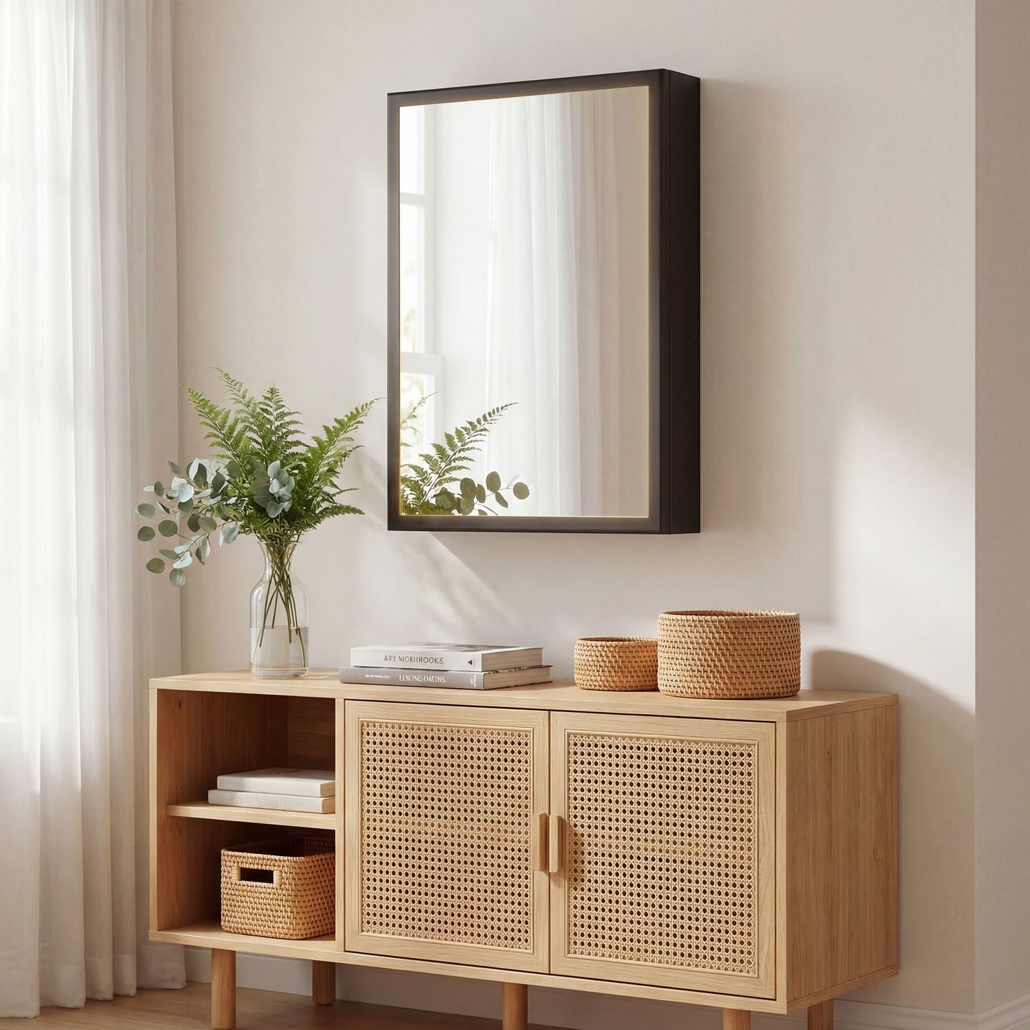 Bathroom Cabinet with Mirror, Wall Mounted Bathroom Mirror Cabinet with Storage Shelves, 40 x 12 x 60 cm, Black