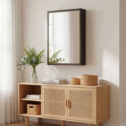 Bathroom Cabinet with Mirror, Wall Mounted Bathroom Mirror Cabinet with Storage Shelves, 40 x 12 x 60 cm, Black