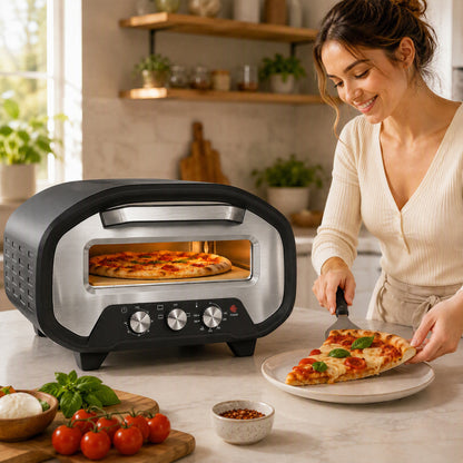 Electric Pizza Oven, Pizza Maker with 3 Knob Control and Ceramic Stone, Viewing Window, 2200W