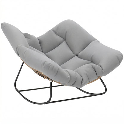 Indoor Outdoor Rocking Chair, Oversized Rocking Egg Chair with Cushion for Living Room, Garden, Patio, Light Grey